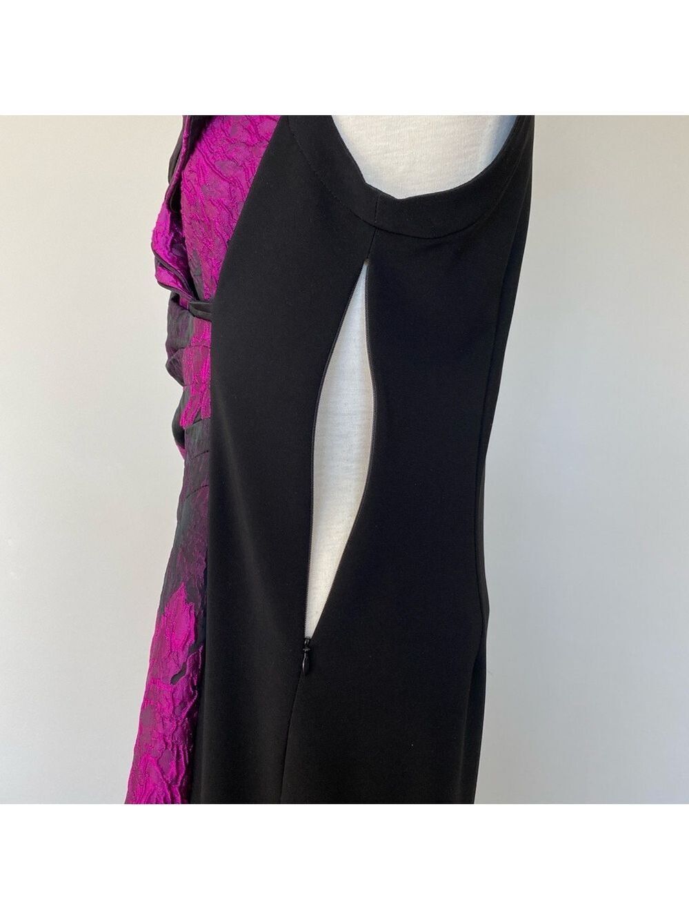 Joseph Ribkoff Black & Purple Sleeveless Ruched Dress Sz 14 - Picture 6 of 10